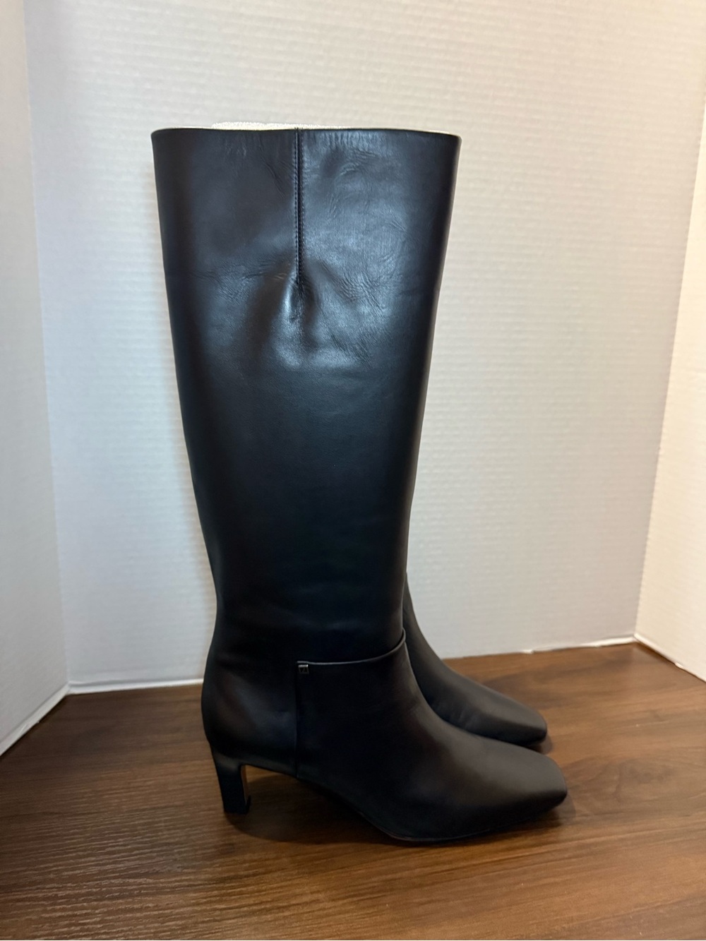 Franco Sarto Genuine Black Leather Tall Kitten Heel Boots Size 9.5 - Picture 2 of 5